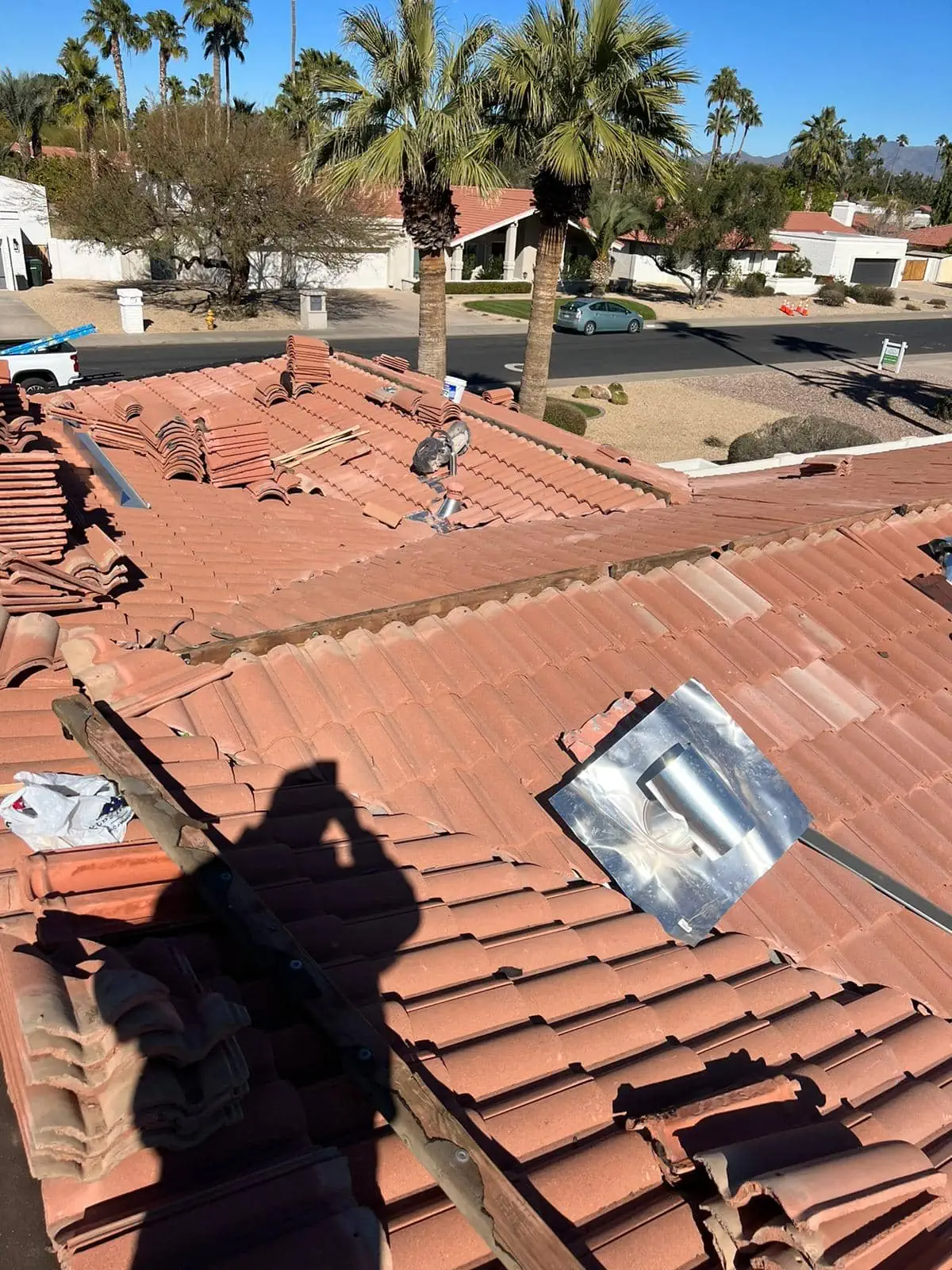 close up of residential roofing job by behmer in phoenix az